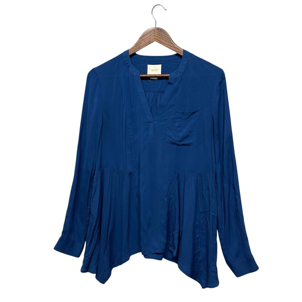 Maeve Anthropologie Boho Top Peplum Blouse Womens Size 2 Long Sleeve Popover Blu